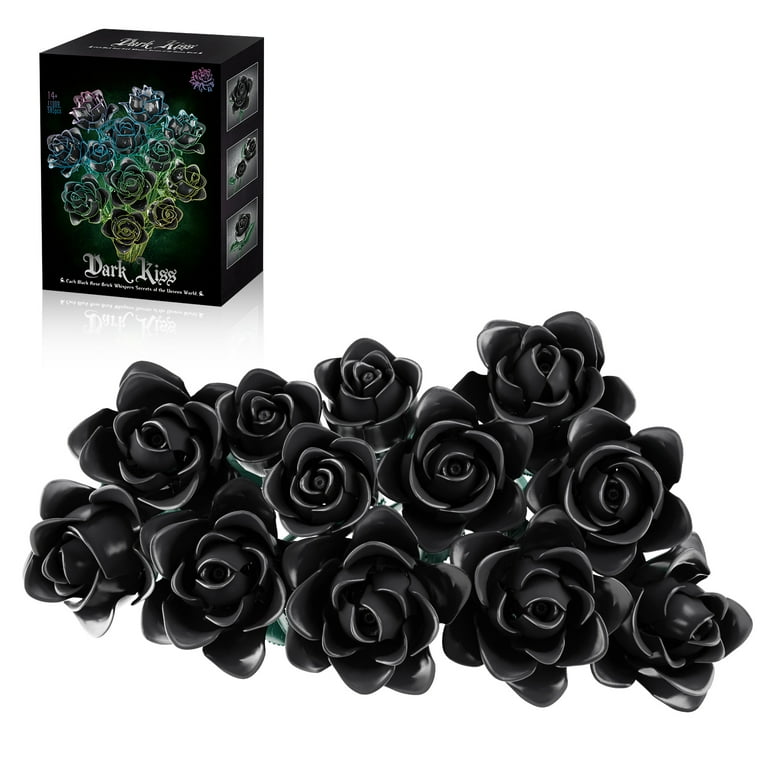 SENVOBK Black Rose Bouquet Building Set, 600-Piece Artificial