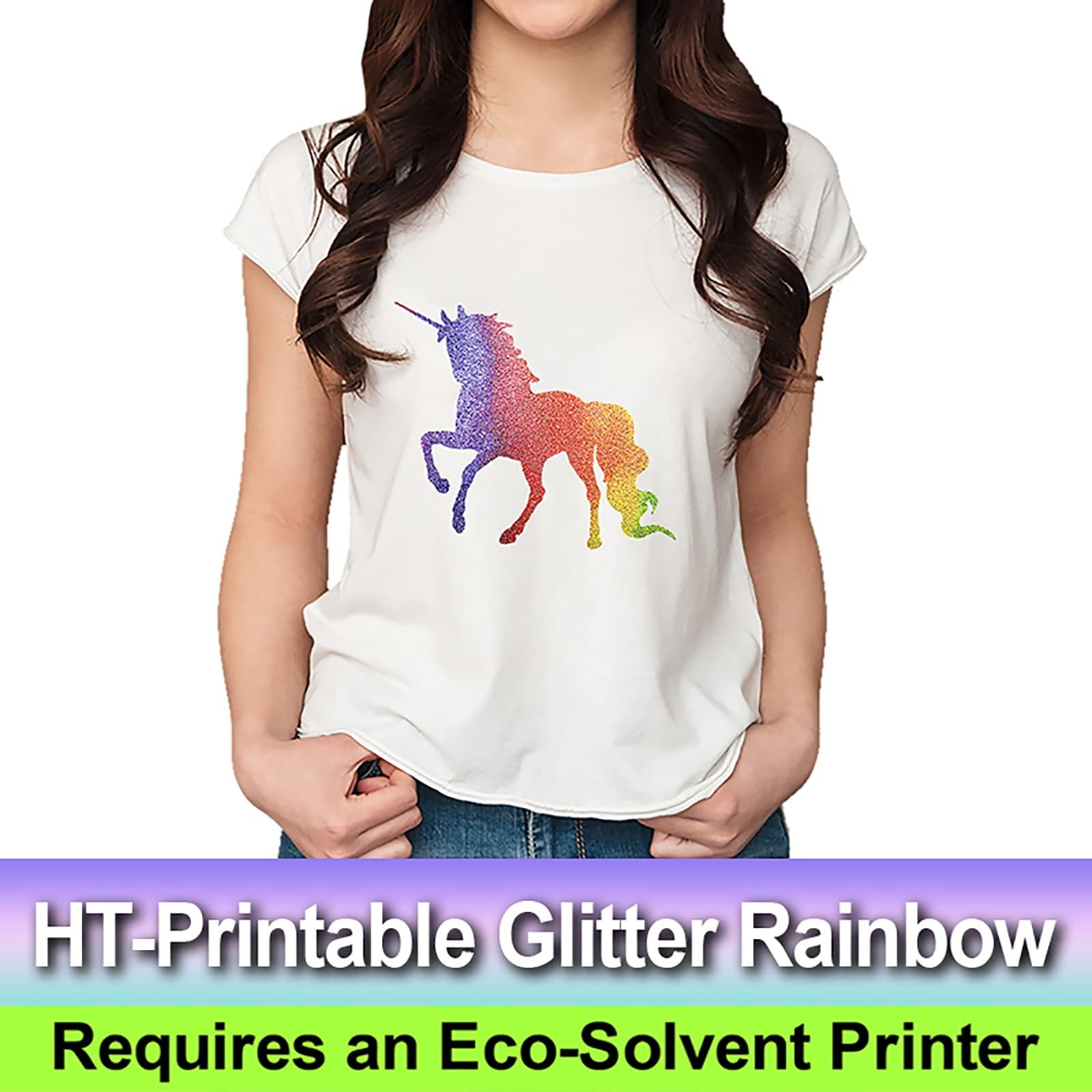 HT-Printable Glitter Iron On Heat Transfer Vinyl 13.3" x 25 Yards Rainbow - for T-Shirt, DIY Fabric Crafts, Cutter Machine, Heat Press Machine