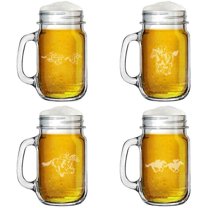 16oz Mason Jar Glass Mug w/Handle Gift Set of 4 Horse Racing Collection
