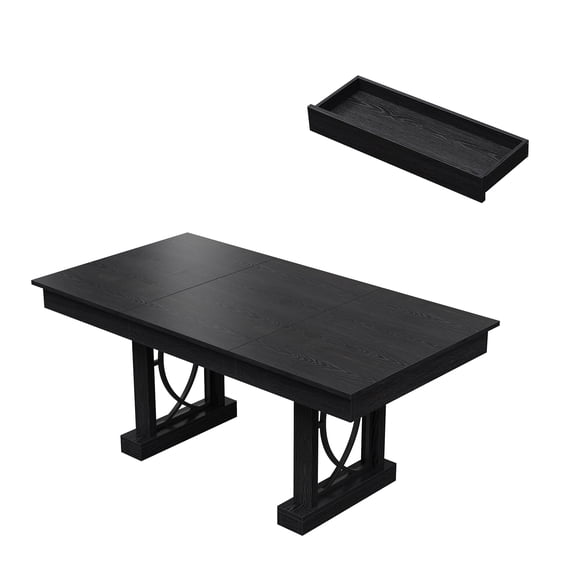 Modern 71 Inch Wood Rectangular Dining Table for 6-8 with Dual Storage Drawers and Metal Frame