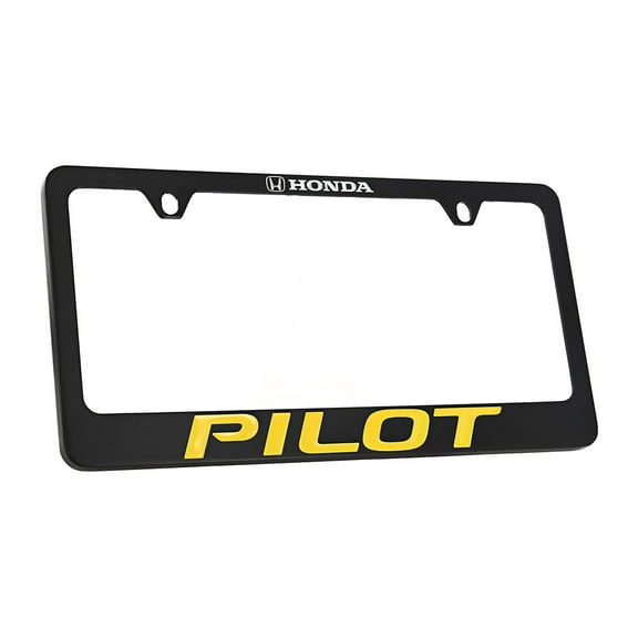 Honda Pilot wordmark black coated metal license plate frame holder 2 hole