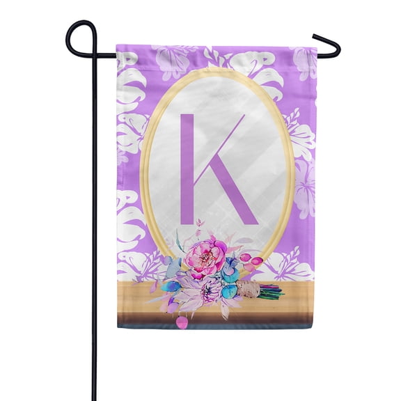 America Forever Spring Monogram Garden Flag Letter K 12.5 x 18 inches Double Sided Vertical Outdoor, Yard, Lawn, Beautiful Floral Design, White Flower, Summer Floral Garden Flag