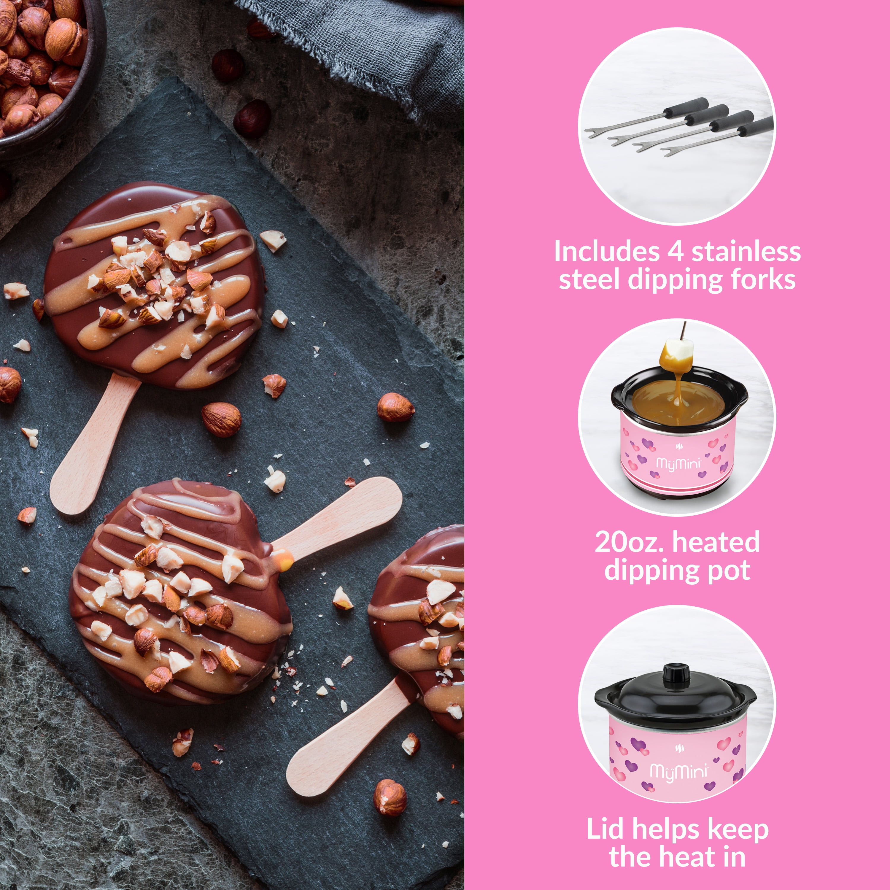 Nostalgia My Mini Chocolate Dipping Pot Electric Skillet Pink Polka Dot