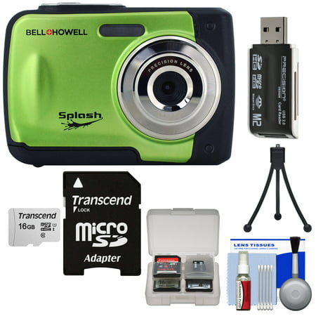 Bell + Howell Splash WP10 Shock + Waterproof Digital Camera (Green) with 16GB Card + Tripod + Reader +