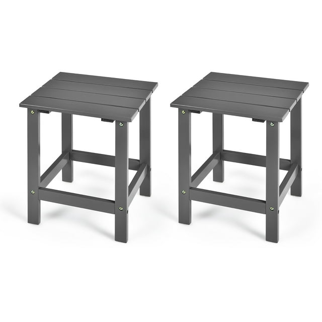Costway 2 Pcs Table d'Appoint de Patio 15 Pouces Table Basse Carrée à Lattes en Bois pour Terrasse Gris