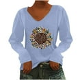 thumbnail image 1 of Pompotops T-Shirt à Manches Longues Col en V Imprimé Décontracté pour Femmes en Solde, 1 of 4