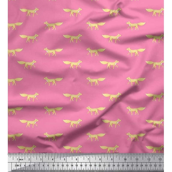 Soimoi Silk Fabric Fox Animal Print Fabric by the Yard 42 Inch Wide