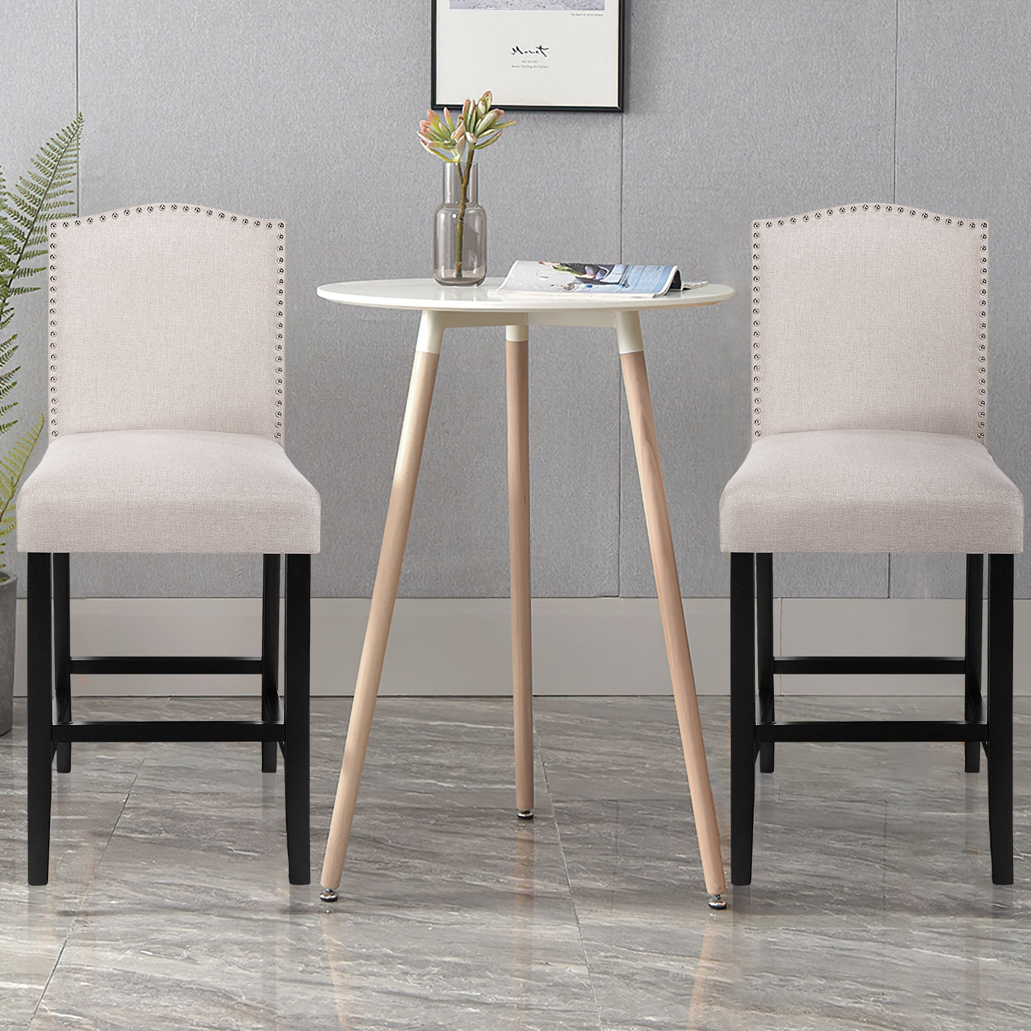 Kadyn Counter Height Fabric Upholstered Chairs with Nailhead, Bar Counter Chairs for Bedroom, Bar Stools 2-pcs Set, Wheat Kadyn Counter Height Fabric Upholstered Chairs with Nailhead, Bar Counter Chairs for Bedroom, Bar Stools 2-pcs Set, Wheat
