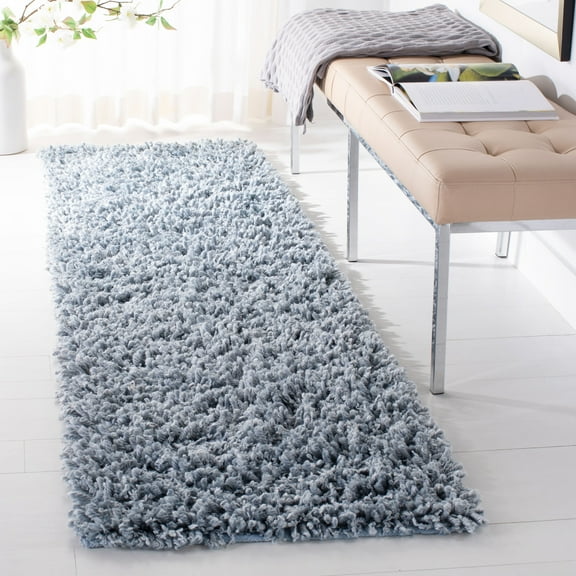 SAFAVIEH Sheep Cherette Solid Polyester Shag Runner Rug, Aqua, 2'3" x 8'