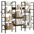 thumbnail image 3 of Triple 4 Tier Bookshelf,Bookcase with 9 Open Display Shelves And 2 V-Shaped Shelves, Large Etagere Bookshelf, Adjustable Rustic Industrial Style Book Shelves, Modern Bookshelves for Home Office, 3 of 8