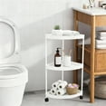 thumbnail image 6 of kkbbma Freestanding Corner Storage Shelf Rack, 3-Tier Plastic Bathroom Organizer with Wheels, Toiletries Storage Rack for Living Room Bedroom Corner Space Saving Decor, 6 of 6