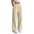 thumbnail image 4 of HomeDM Wide Leg Sweatpants with Pockets Womens High Waisted Joggers Beige Lounge Pants for Casual Gym Size M, 4 of 6