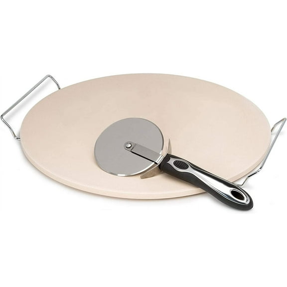 Laroma Baking Stone Set, 15-Inch Includes Serving Rack and Pizza Cutter Wheel, 15 Inches, Beige