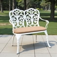 thumbnail image 3 of Tcbosik Outdoor Bench with Cushion, Metal Bench with Armrest and Floral Rose Design Backrest for Garden, Lawn, Yard, Porch, White, 3 of 9