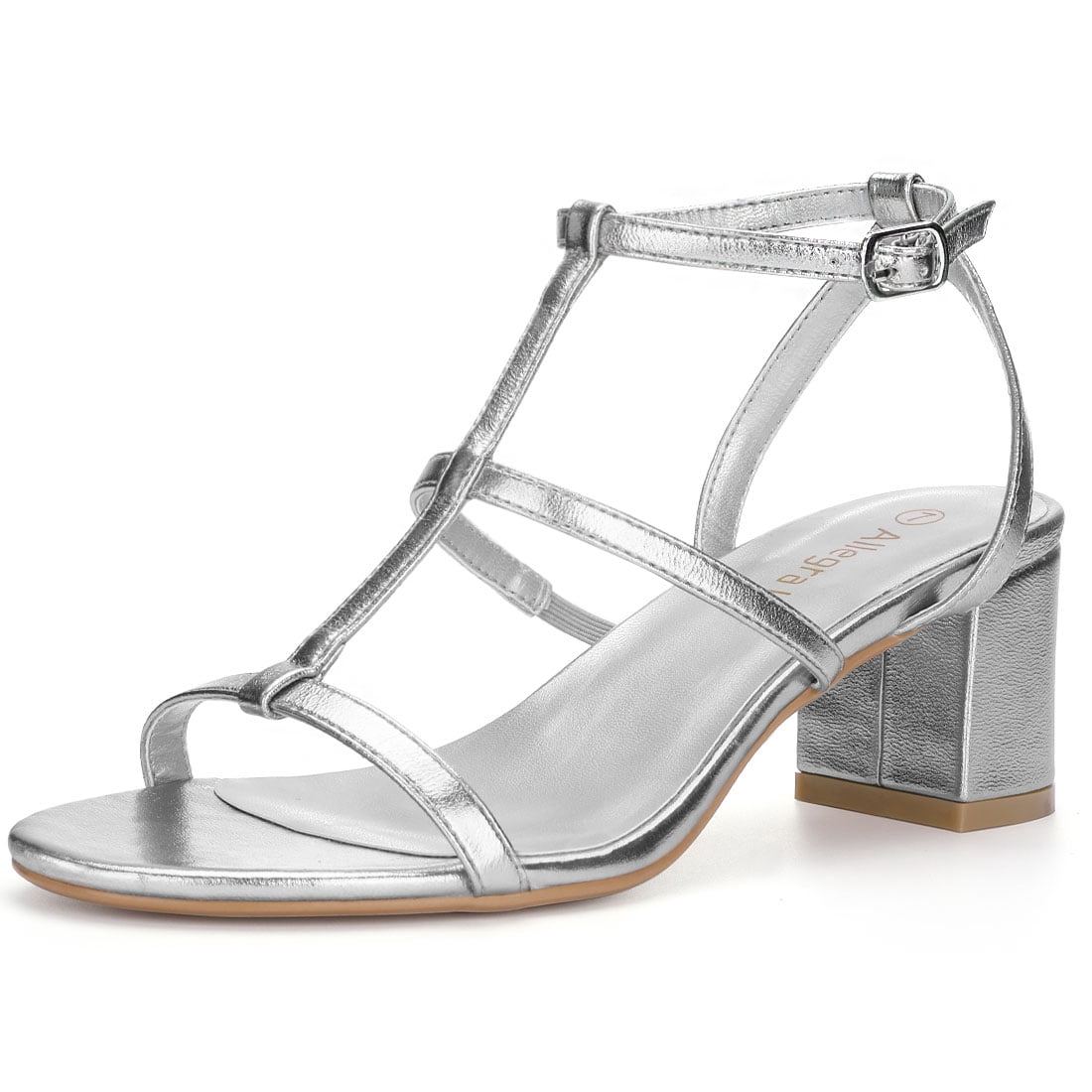 silver mid block heels