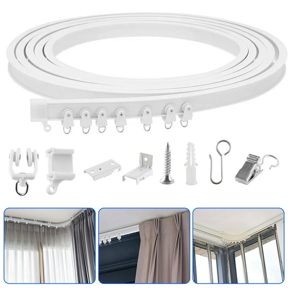 Aovky Flexible Bendable Ceiling Curtain Track, 16.4FT (5m) Curved Curtain Track Ceiling Mount with Curtain Rail System, Ceiling Track for Curtains for Room Divider RV Shower Bay Window, White