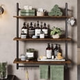 thumbnail image 5 of 3 Tier Industrial Pipe Shelving, Floating Book Shelves for Wall, Storage Hanging Shelves with Towel Bar for Bathroom Organizer Bedroom Kitchen Plants Office. 31.5 Inch Rustic Brown, 5 of 8