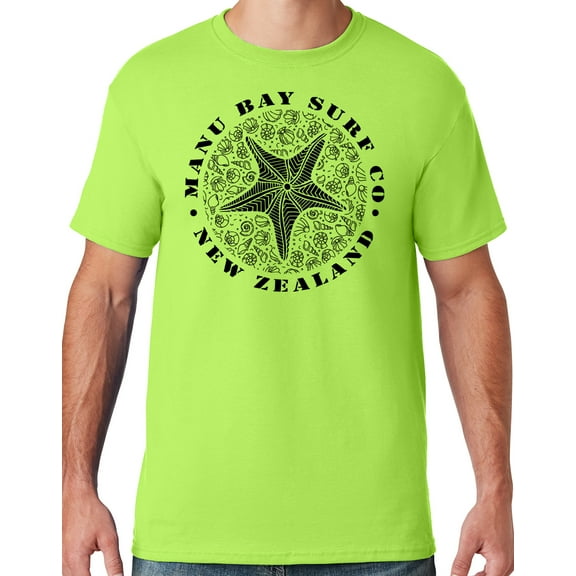 Mens Manu Bay Surf Company BLACK STARFISH T-shirt, 2XL Neon Green