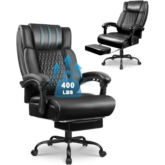 OFIKA Office Chair,Executive Heavy Duty Office Chair with Foot Rest Ergonomic High Back Computer Gaming Chairs Home Office 400lbs,Big and Tall with Lumbar Support (Black1)