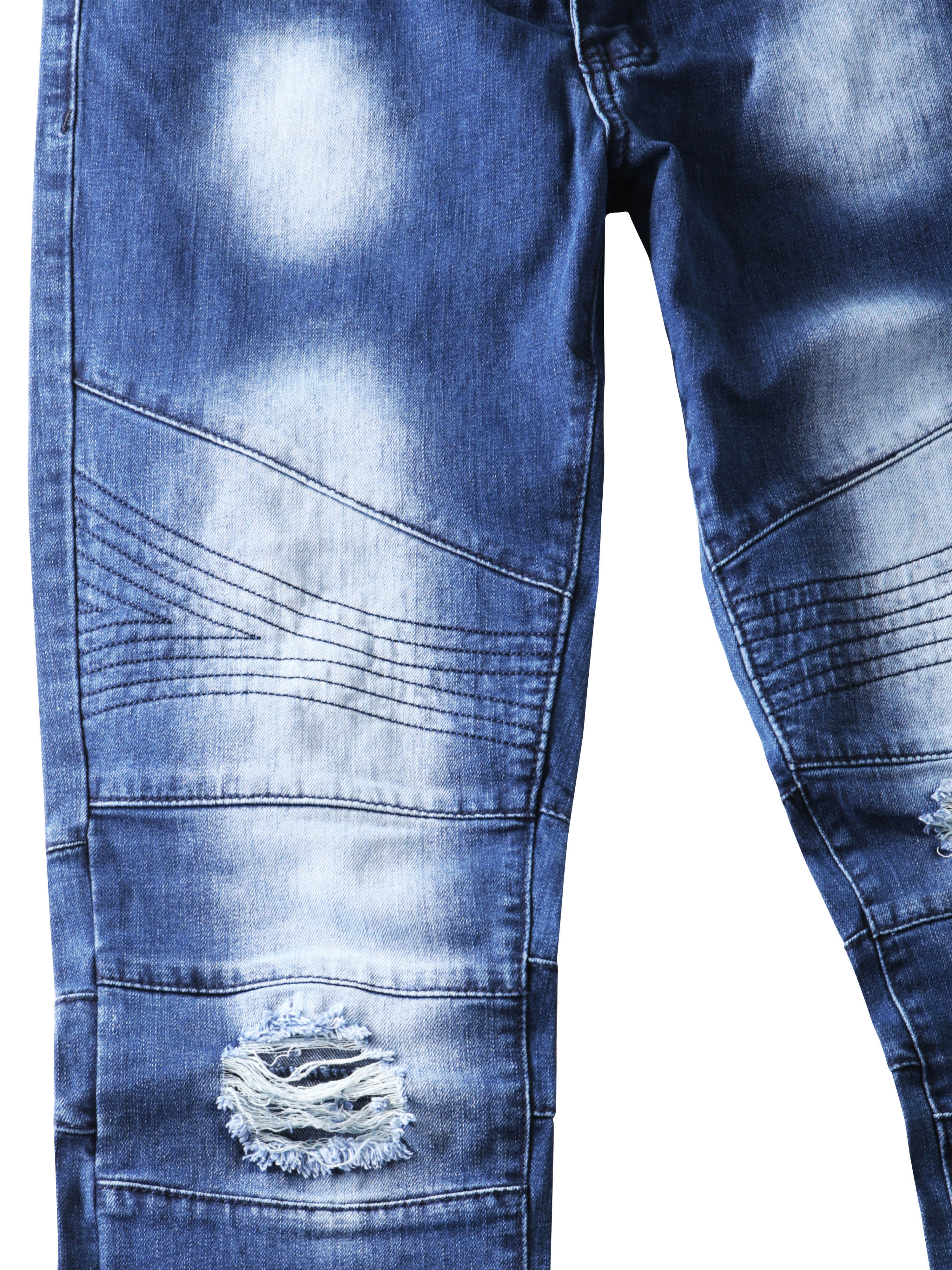 Ma Croix Mens Faded Washed Slim Biker Denim Jeans - image 4 of 6