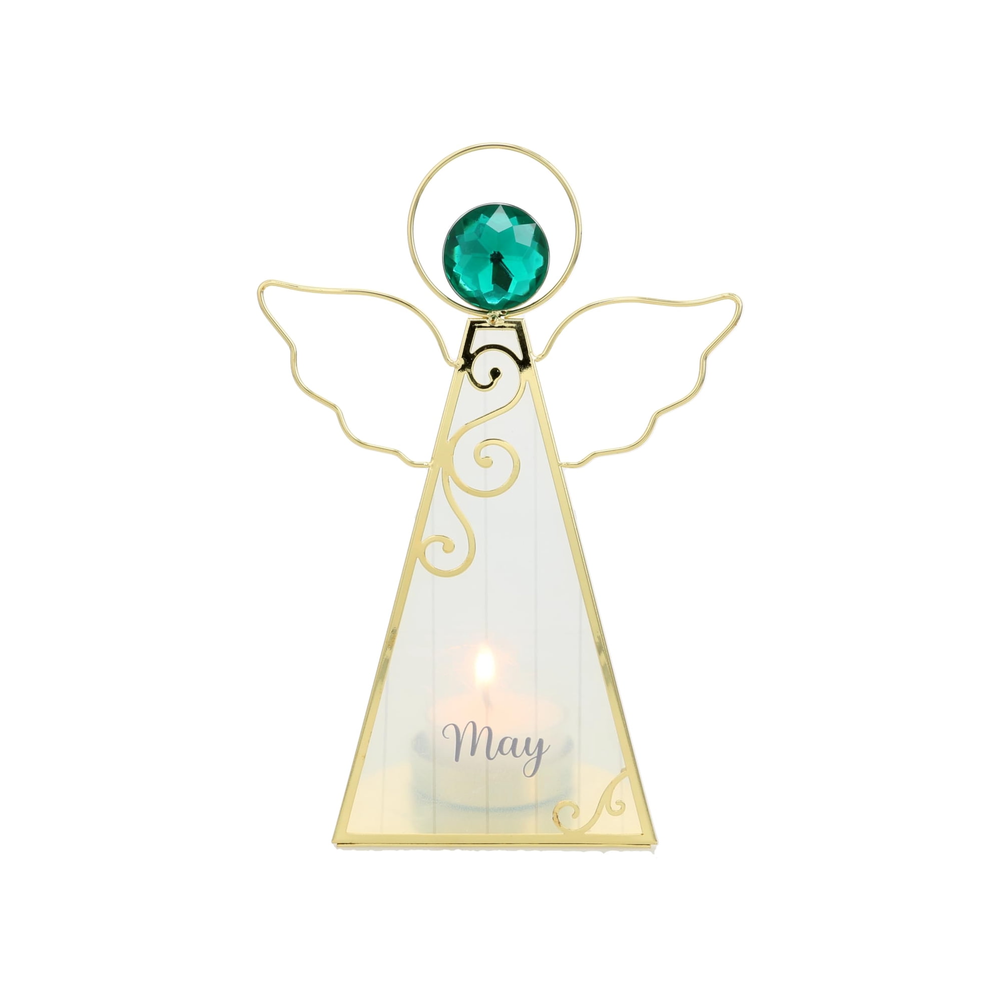 Pavilion Gift Company- May - 6.5" Angel Tealight Candle Holder Religion Faith May Birth Month Birthday Zodiac Taurus Gemini Crystal Birthstone Keepsake Decor Gift