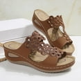 thumbnail image 6 of THDHVS Brown Sandals Women,Womens Wedge Sandals,Women's Fashion Casual Summer Style Solid Color Hollow Strap Roman Thick Bottom Wedge Heels Brown 7.5, 6 of 7
