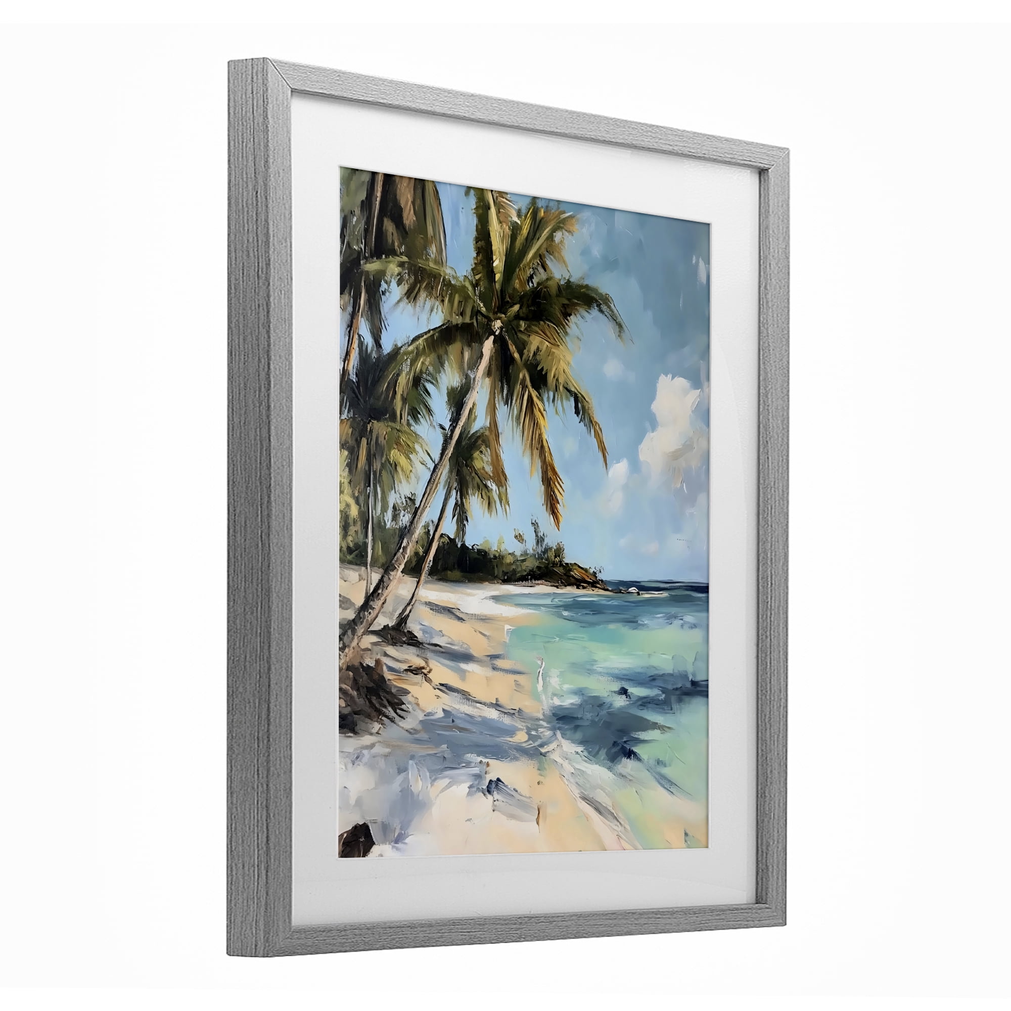 Stupell Industries Tropical Coastline Palm Frond Shadows Gray Framed Print Under Glass, design by Franklyn Gregory