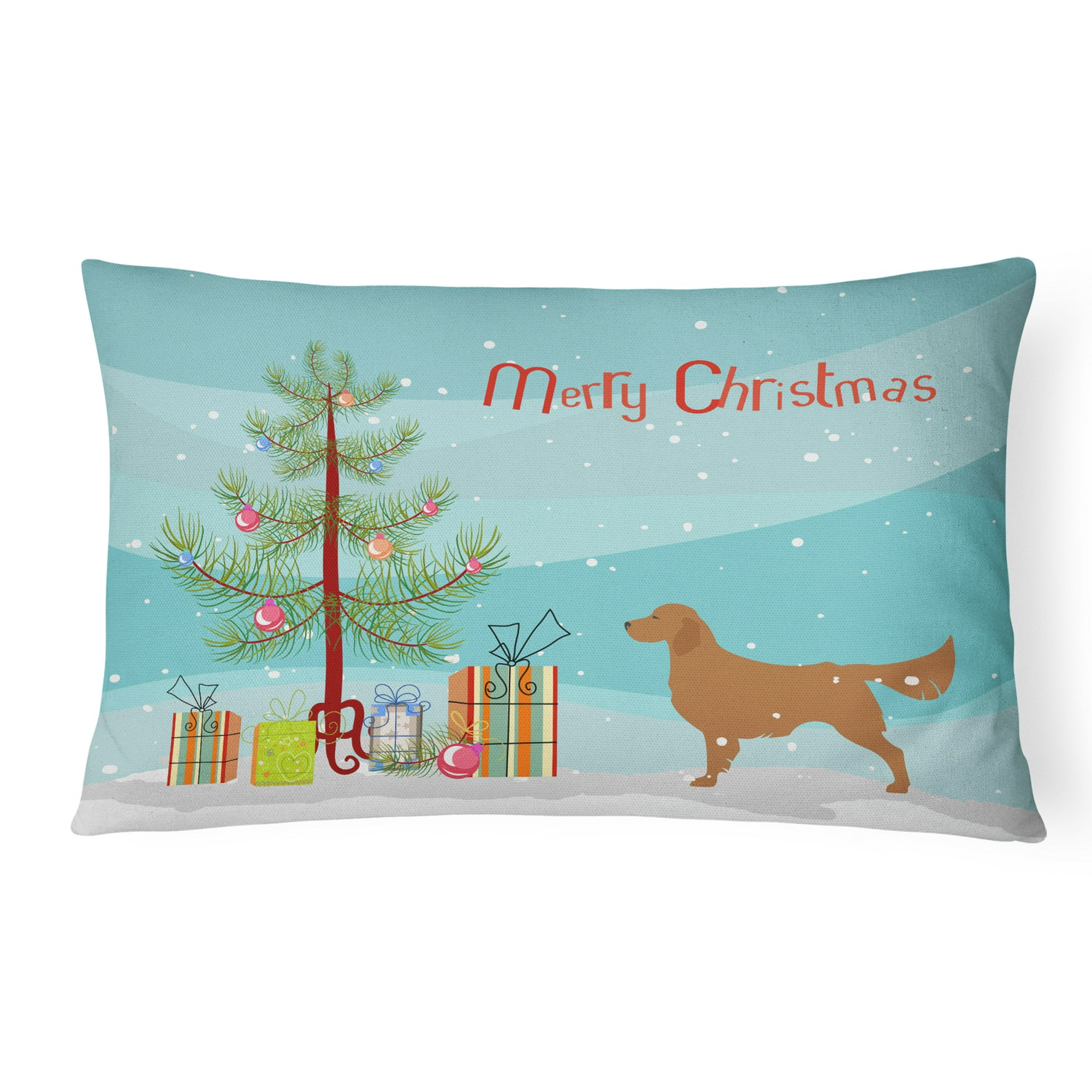 Carolines Treasures BB2922PW1216 Golden Retriever Merry Christmas Tree Canvas Fabric Decorative Pillow Walmart