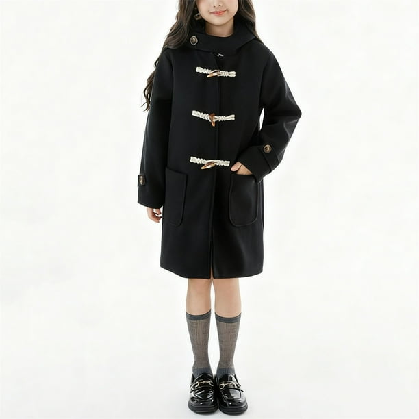 Abrigo y chaquetas informales con capucha de manga larga para niños, abrigo de lana de color liso para tallas medianas y grandes, con bolsillos, cárdigan, chaqueta aislante informal de invierno de lon