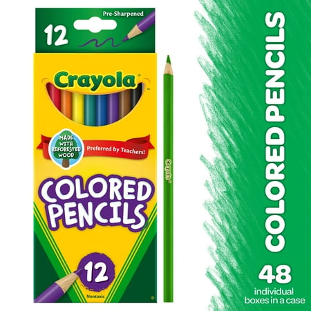 Crayola 12ct Colored Pencils Assorted Colors Pre-sharpened (Case Contains 48 Packs) Bulk School Supplies