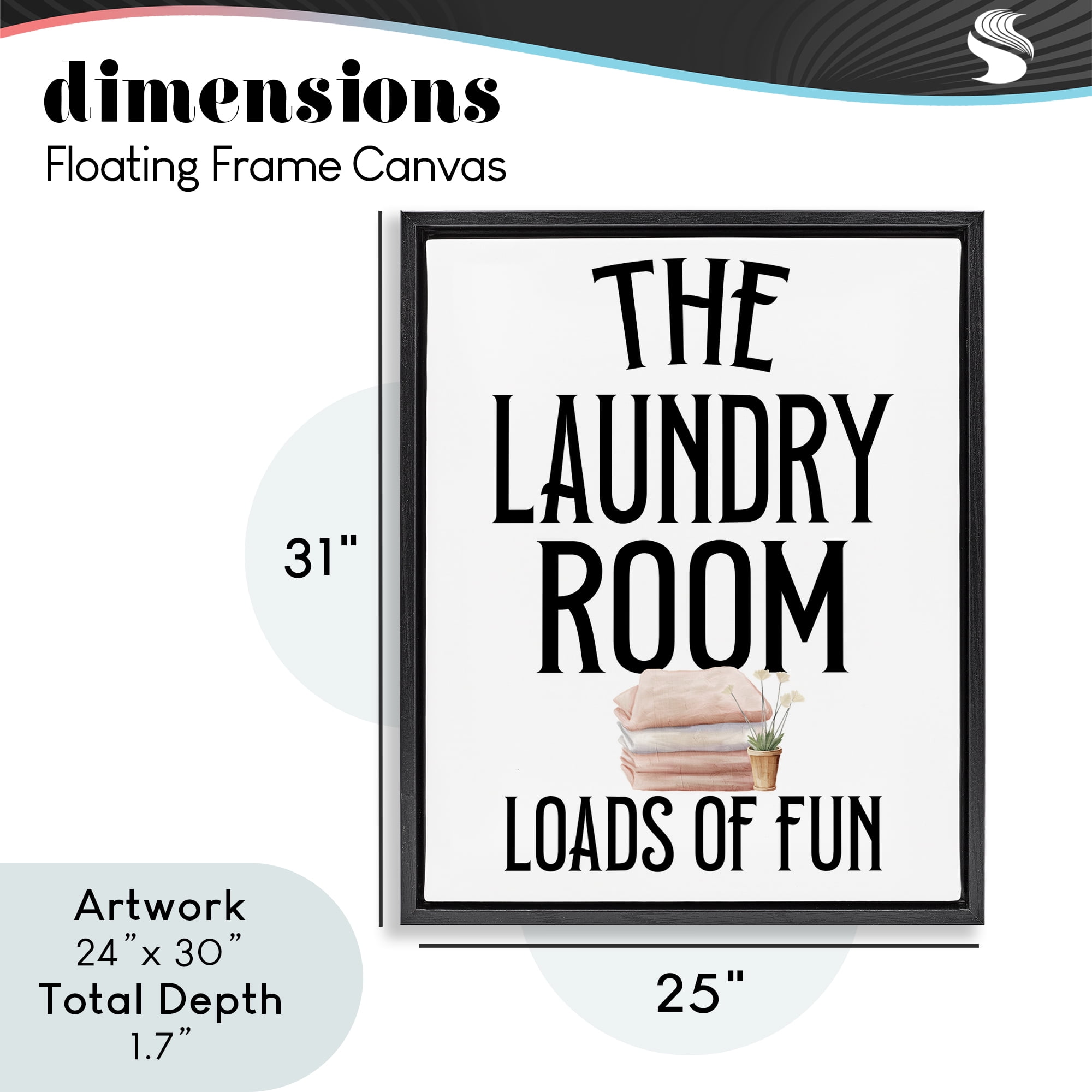 Laundry Room Fun Minimal Black Framed Floater Canvas Wall Art, design by Kim Allen
