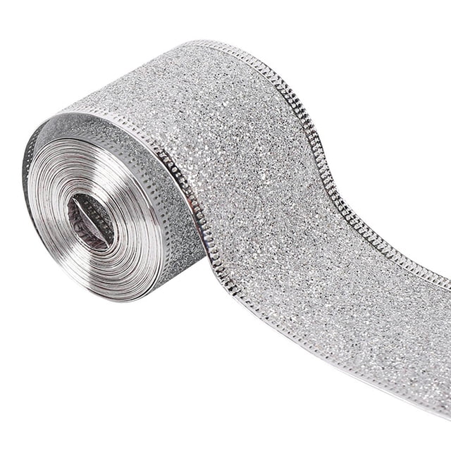 Cinta navideña con borde de alambre de 2 pulgadas x 90 yardas, multifuncional, decorativa, para hacer tú mismo. Plateado