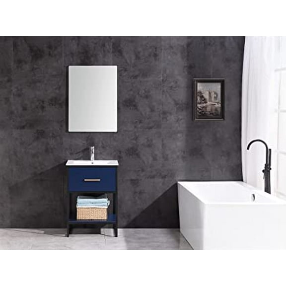 24" BLUE FINISH SINK VANITY WITH BLACK METAL FRAME-PVC