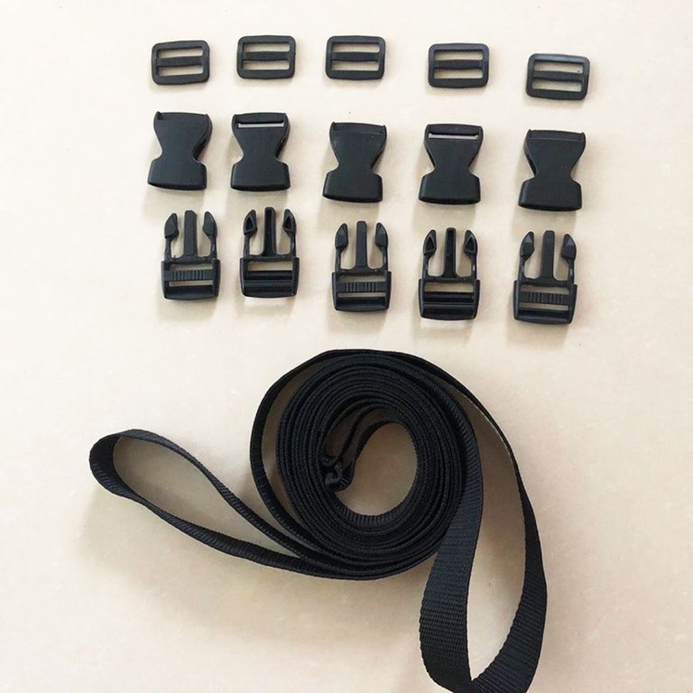 1 inch Buckles Straps Set with 10 Yards Nylon Webbing Strap,10 pcs Quick  Side Release Plastic Buckle, 20 pcs Tri-glide Slide Clip for Luggage Strap,  Backpack Replacement (Black) 