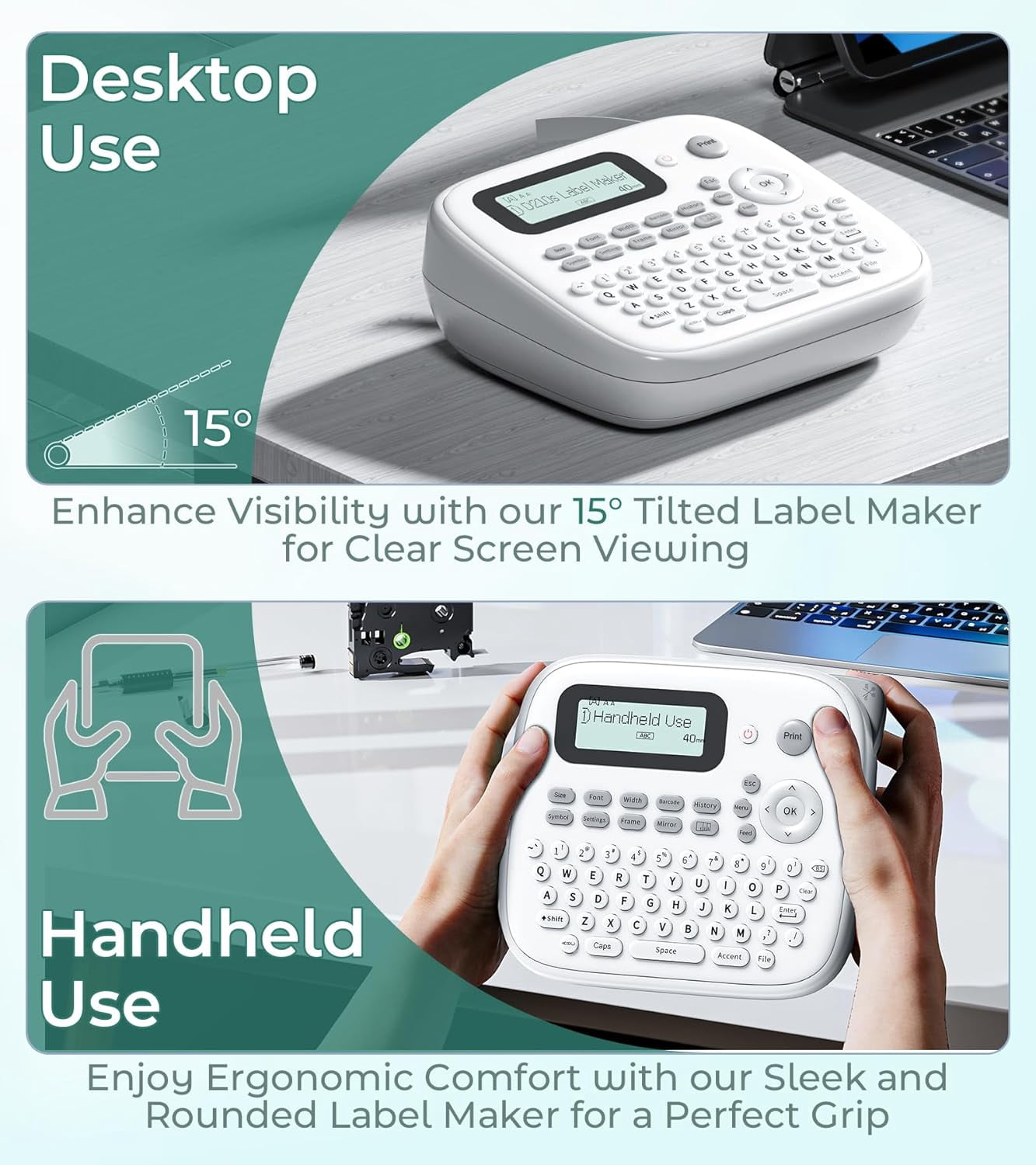 Label Maker Waterproof Labels, Labeler Machine with Tape, 16+ Bolder/Handwritten Fonts & Intuitive Shortcut Keys, 12mm Removable Freezer Food Labels for Jars/Containers/Bottle