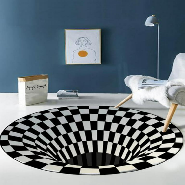 3D Visual Optical Floor Mat Black White Plaid Round Rugs Vortex Optical  Illusion Rug for Floor,Floor mats for Home,Rubber Floor mats