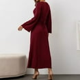 thumbnail image 4 of WTOBBY Women's Loose Comfortable Fashionable And Casual U-Neck Rolled Back With Rope Long Sleeved Dress - Relaxed and Stylish Dress with Back Rope Detail,Wine S, 4 of 5