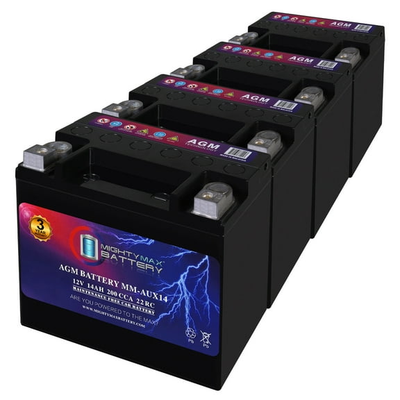 MM-AUX14 Auxiliary Battery 12V 14Ah, 22RC, 200 CCA Rechargeable AGM Car Battery - Pack of 4