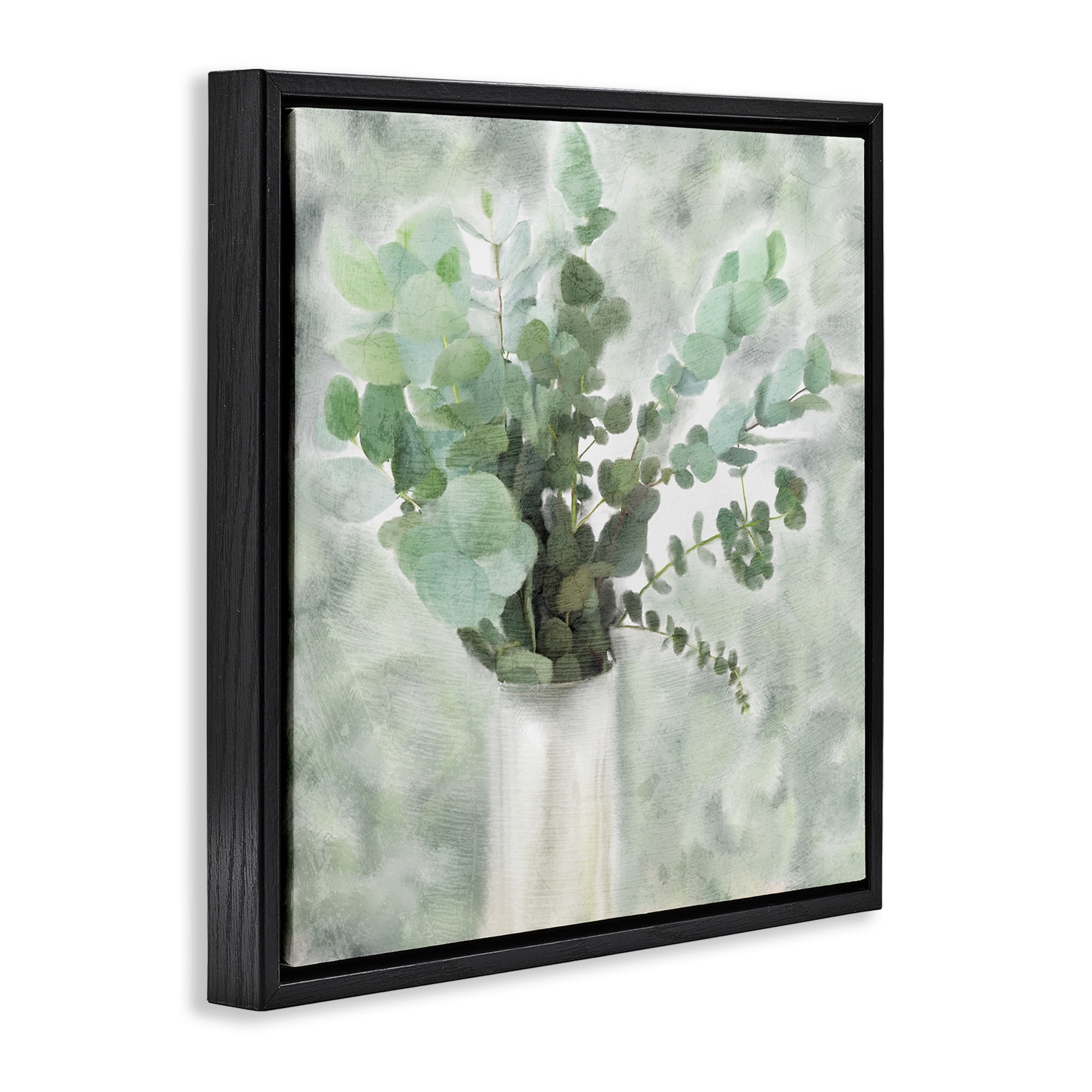 Stupell Industries Sage Green Painterly Eucalyptus Botanical & Floral Painting Black Floater Framed Canvas Art Print Wall Art, 18 x 18