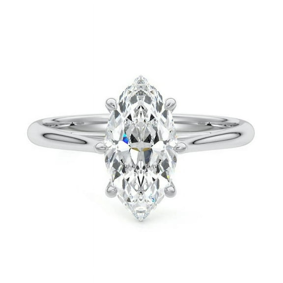Ember Jewelry 2.19 Ct Marquise Cut Moissanite Ring - Crafted in 14k White Gold Plated - Beautiful Simple Rings for Women - Gorgeous Solo Stone Moissanite Rings - A Thoughtful Wedding Ring for Her