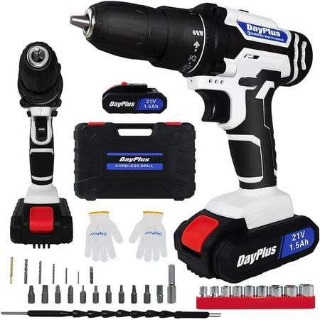 

21V 1.5 Ah Lithium lon Cordless Drill Set Electric Power Drill Kit with 25+1 Position Clutch 29pcs Drill Set Electric Screwdriver with 3/8 Inch Keyless Chuck Power Drill Kit Built-in L