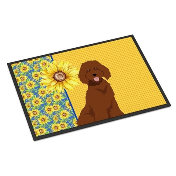24 x 36 in. Summer Sunflowers Standard Red Poodle Indoor or Outdoor Mat