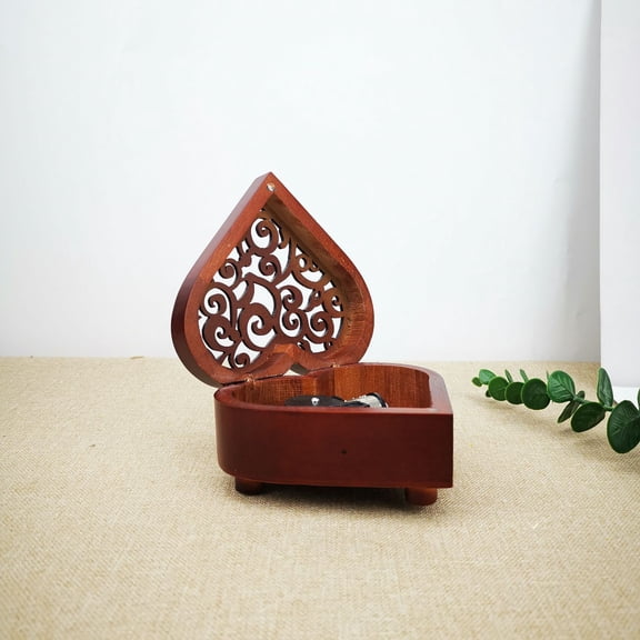 MLINS Heart Shaped Wooden Box for Home Use Crafted with Detail Perfect for DIY Music Mechanism Gifts