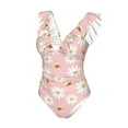 thumbnail image 4 of Yiaed Daisy And Bee Print Women's Ruffled One Piece Swimsuit V Neck Swimwear Slimming Monokini for Woman-X-Large, 4 of 8