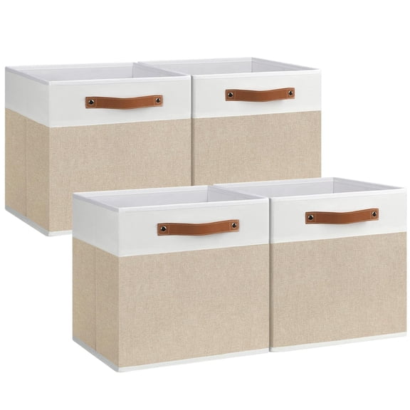 4 Pack 11x11 Fabric Storage Cubes with Handles, Collapsible Decorative Storage Bins Organizer Baskets for Shelves Closet Bedroom Nursery Toy Home Organization RLB