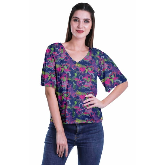 Moomaya Printed Casual Top For Womens V-Neck Summer Top Short Sleeve Blouse T-shirt