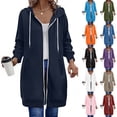 thumbnail image 2 of Fengactive Long Hoodies for Women Zip Up Double Zipper Jacket Tunic Sweatshirts Fall Winter Fashion Clothes, 2 of 8