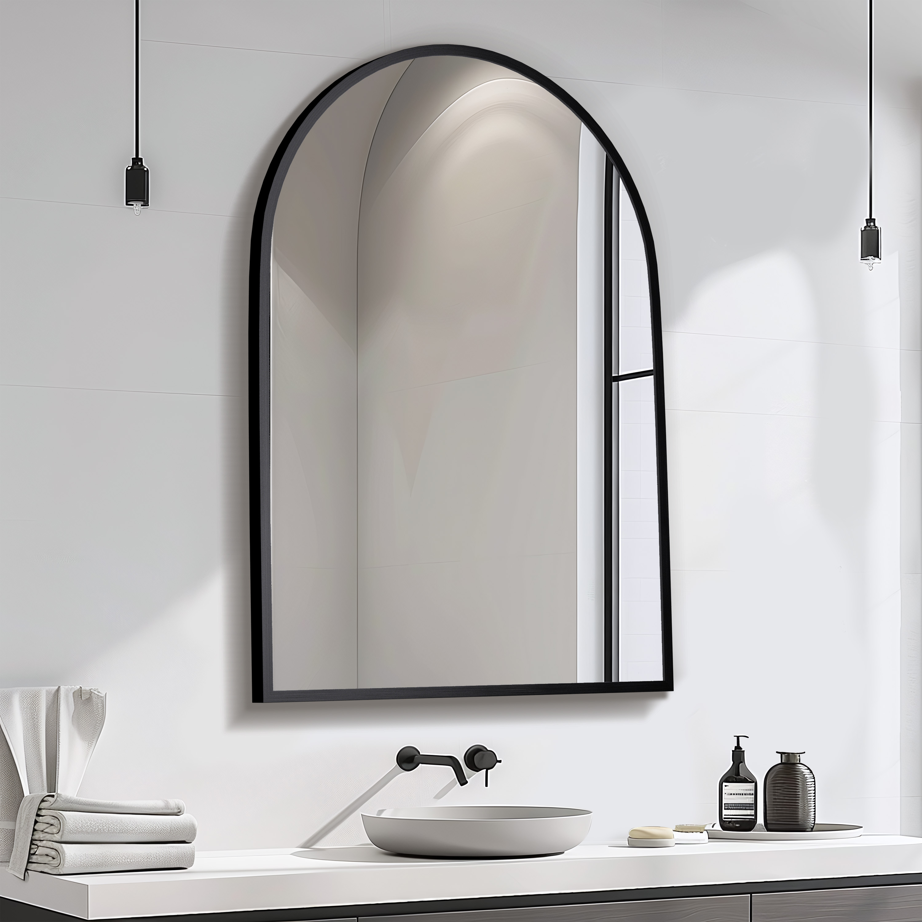 32"x24" Modern Arched Aluminum Alloy Frame Wall Mirror Wall Mounted Mirror,Black