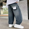 thumbnail image 5 of Boys Jeans Size 10-11 Elastic Waistband Pull-On Casual Demin Pants Comfy Plain Long Trousers Streetwear Boys Back To School Clothes, Blue, 5 of 5