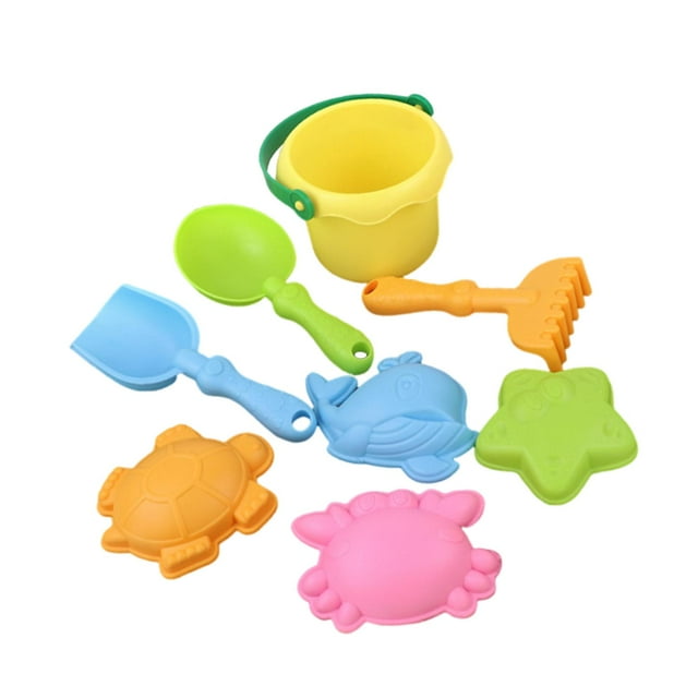 Juego de 8 juguetes de playa, herramientas para jugar con arena, cubo, pala y rastrillo, para actividades en el patio, viajes y fiestas de niños y niñas. amarillo